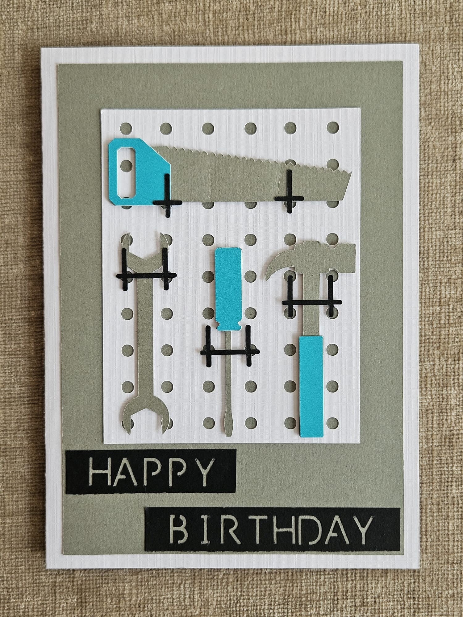 Kaart handgemaakt - Happy Birthday met gereedschap