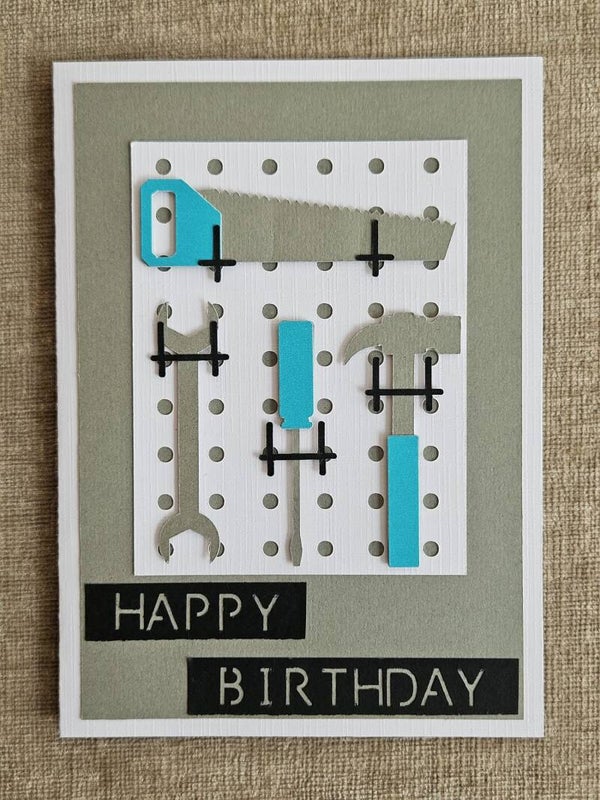 Kaart handgemaakt - Happy Birthday met gereedschap