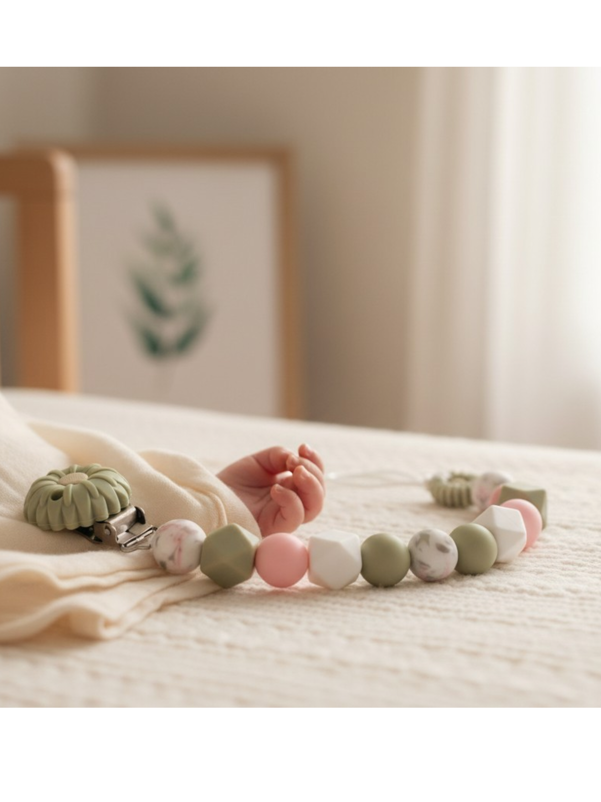 Attache-Tétine "Sauge & Marbre"