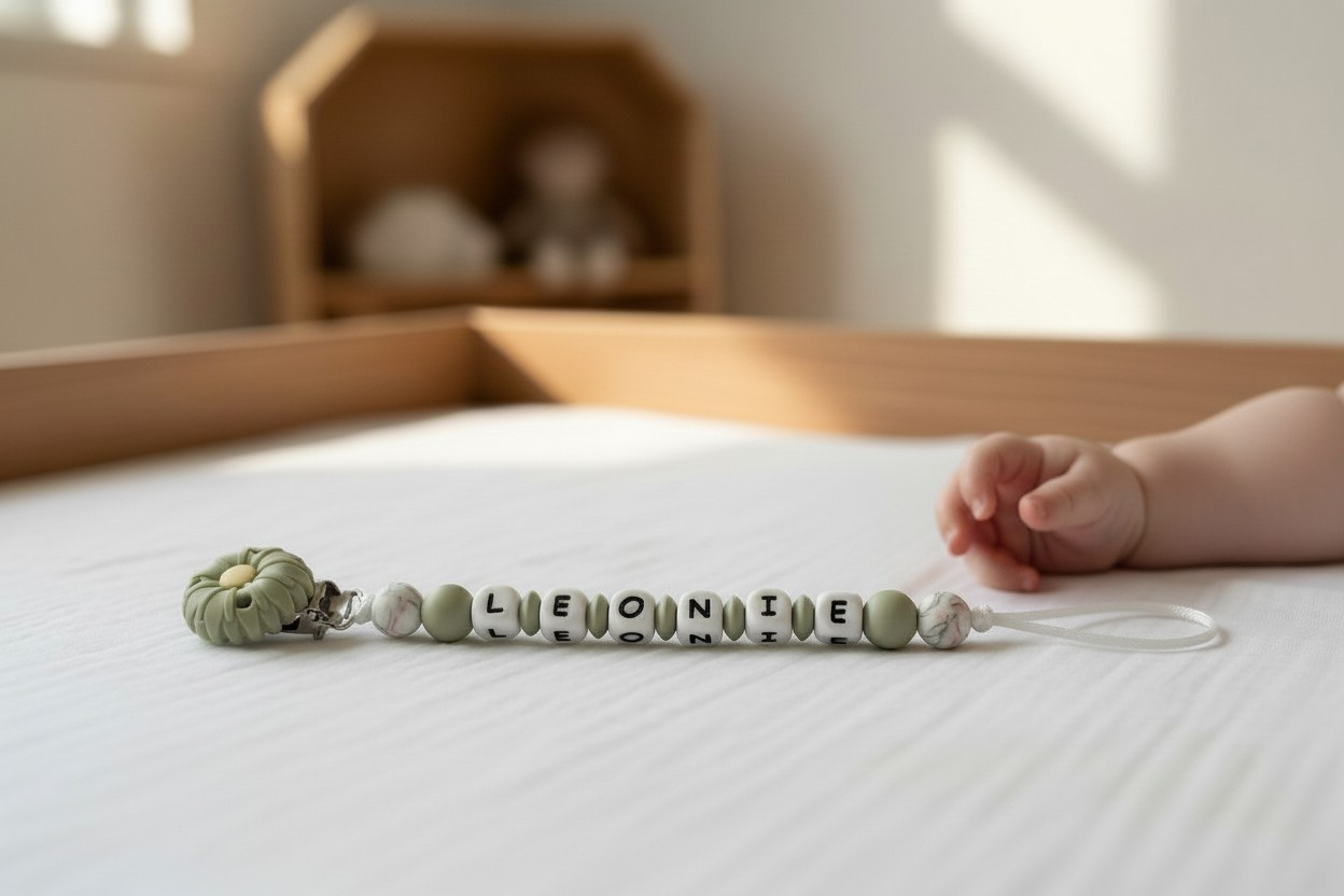 Attache-Tétine "Sauge & Marbre" avec prénom