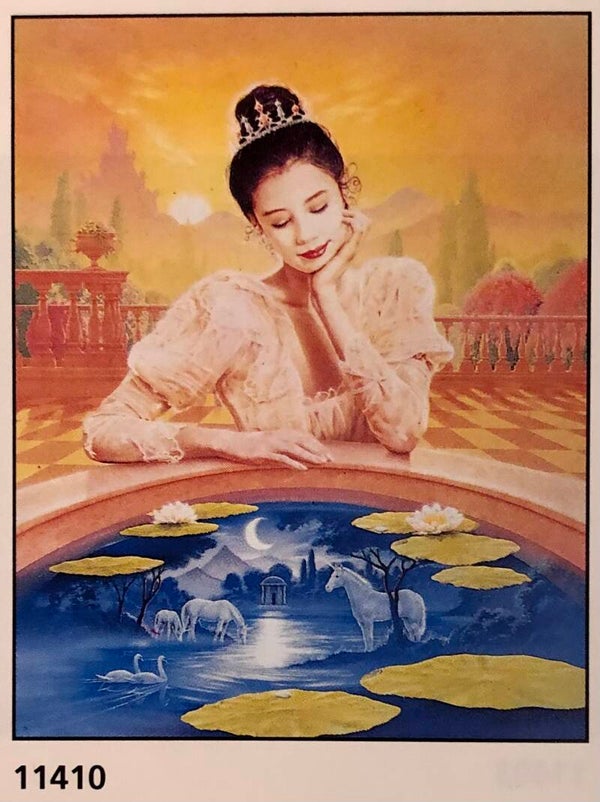 Verkerke Midi Poster Art resource ltd London	Unicorn Princess at the magic pool  40 cm x 50 cm Poster Weihnachtsgeschenk vintage Prinzessin Traum Märchen Märchenschloss wie Aschenputtel