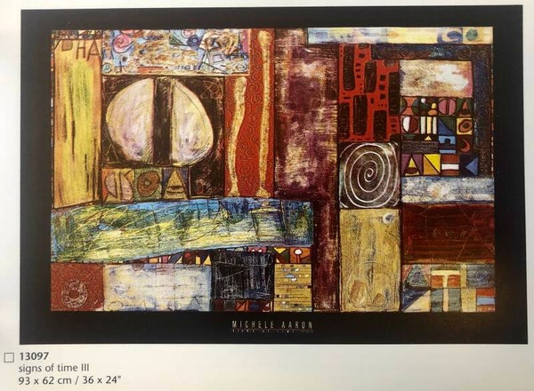 90er Jahre Kunstdruck Michele Aaron Signs of time III 93 cm x 62 cm Goldfoliendruck