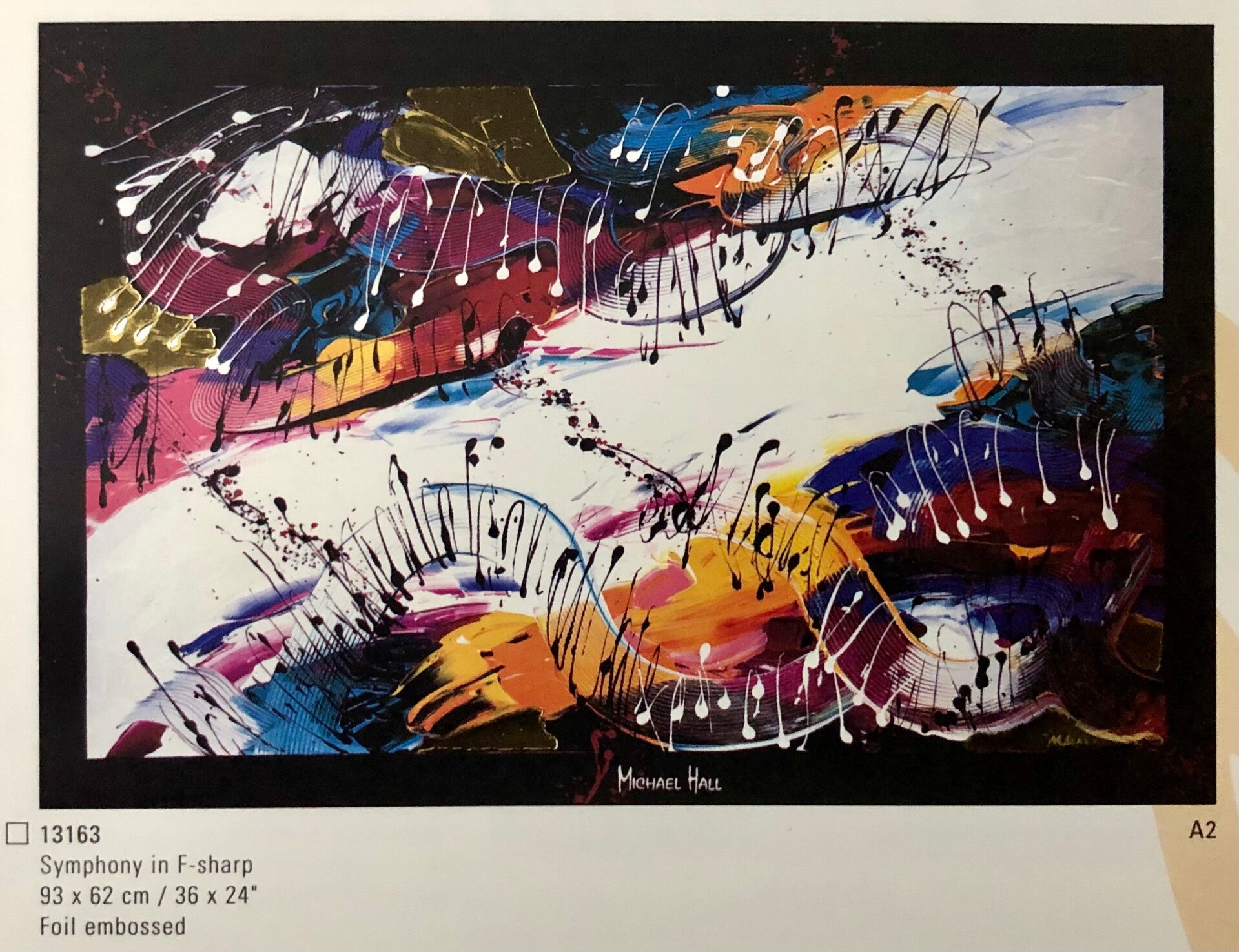 90er Jahre Kunstdruck Michael Hall	Synphonie in F-Short 93 cm x 62 cm Goldfoliendruck