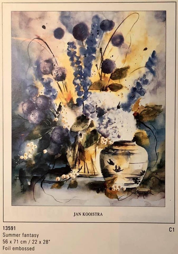 90er Jahre Kunstdruck Jan Kooistra	Summer Fantasy 56 x 71 cm Goldfoliendruck