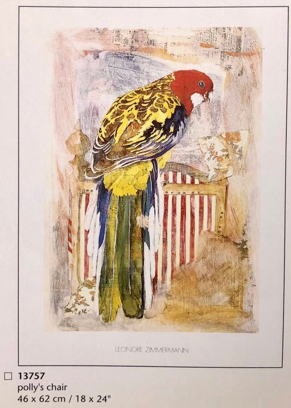 90er Jahre Kunstdruck Leonore Zimmermann	Polly's Chair Papagei 46 x 62 cm