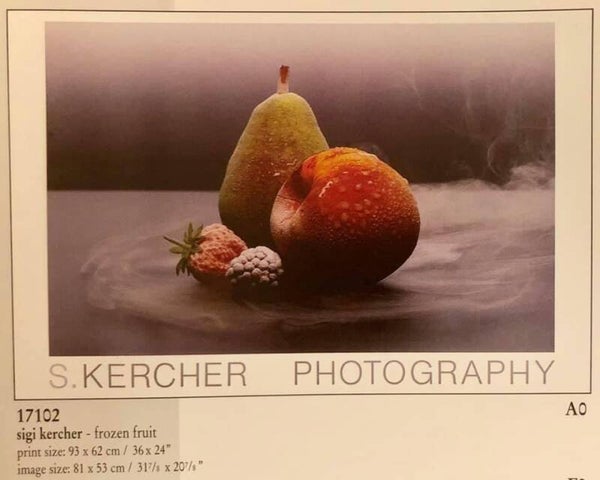 90er Jahre Kunstdruck S. Kercher	Fruit 93 cm x 62 cm Birne Apfel Fotografie