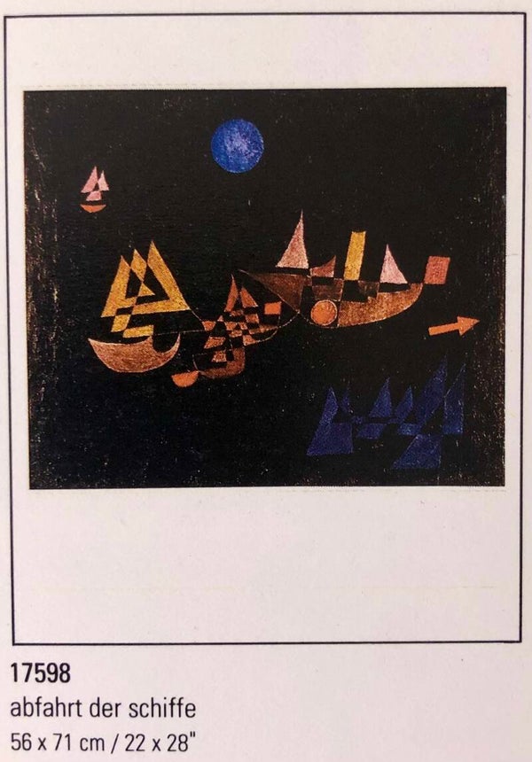 90er Jahre Kunstdruck Paul Klee	Abfahrt der  Schiffe 56 x 71 cm Goldfoliendruck