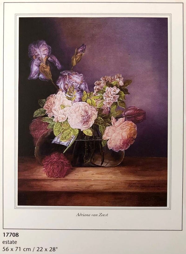 90er Jahre Kunstdruck Adriana van Zoest	Estate Stillleben Blumen  71 cm x 56 cm