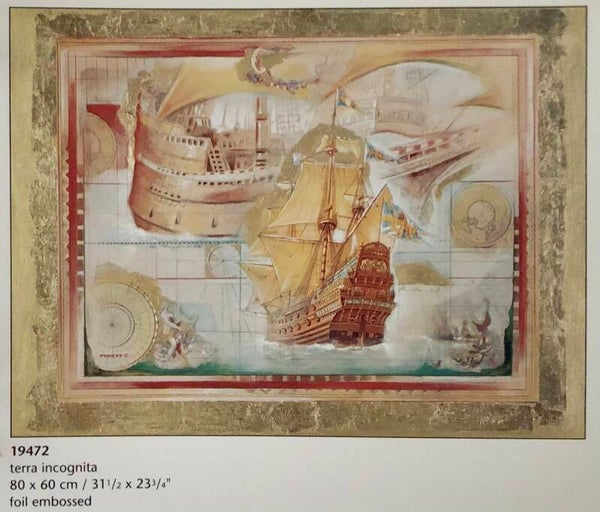 90er Jahre Pinxit	Terra inkognita Goldfoliendruck  80 cm x 60 cm Kunstdruck