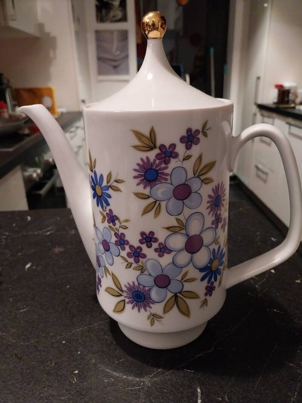 Teekanne Pastell 60er 70er Jahre bunt gold Kaffeekanne Kanne selten Flower Power