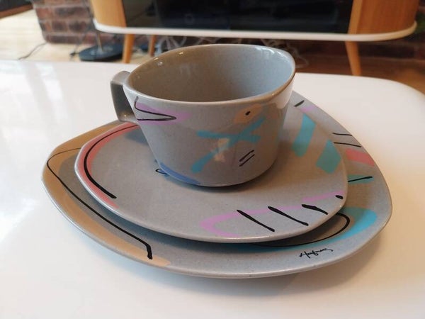 Rosenthal Flash Frisco grau bunt Dorothy Hafner 1 Gedeck (Tasse, Untertasse, Teller) 80er 90er