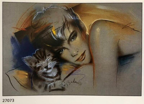 90er Jahre Poster Badoo	Woman with cat Maxi 62 cm x 93 cm Verkerke B-Ware: verknittert