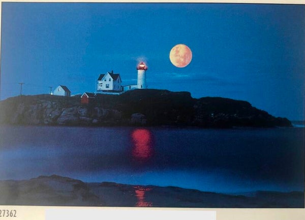 90er Jahre Robert Cushman Hayes Moon over lighthouse Maxiposter Maxi 62 cm x 93 cm