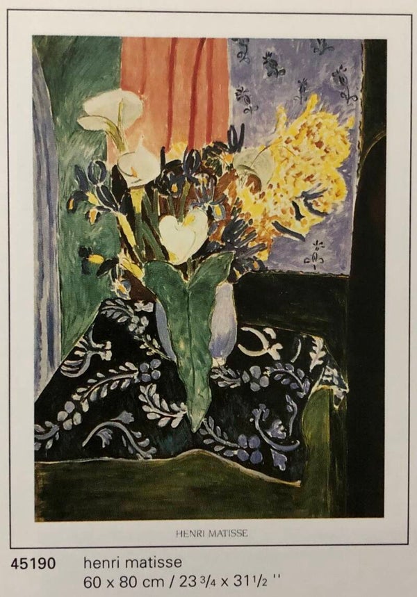 Verkerke Matisse	Vase bleu et fleurs sur table bleu 80 x 60 cm Poster 90er Jahre Art