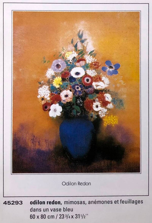 Verkerke Odilan Redon	Anemones et feuillages dans un vase bleu 80 x 60 cm Poster 90er Jahre Art