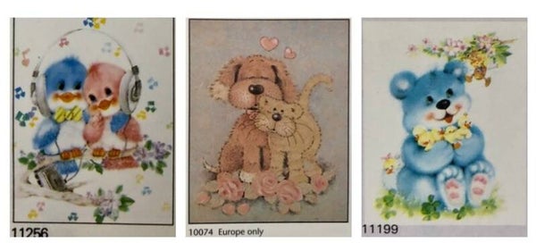 90er Jahre Poster 3er Set Poster fürs Kinderzimmer - Set 1  Katze Hund Teddy Vogel Vögel Patricia Zoni Rolf Hinz 40 cm x 50 cm Verkerke