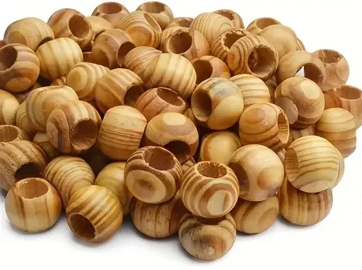 Perles en Bois de Pin Naturel