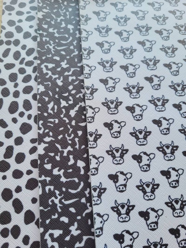 3 vellen leer - zwart/wit (koe)