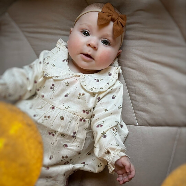 Een bruine strik (haarbandje)