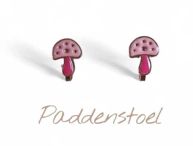 Paddenstoel clip oorbellen