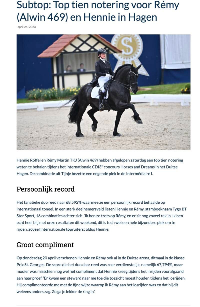 Friesian grand prix horse