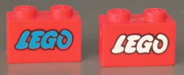 1x2 brick with blue Lego logo