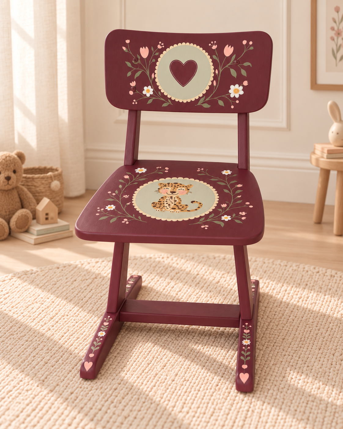 Handbeschilderd vintage kinderstoeltje Pantertje