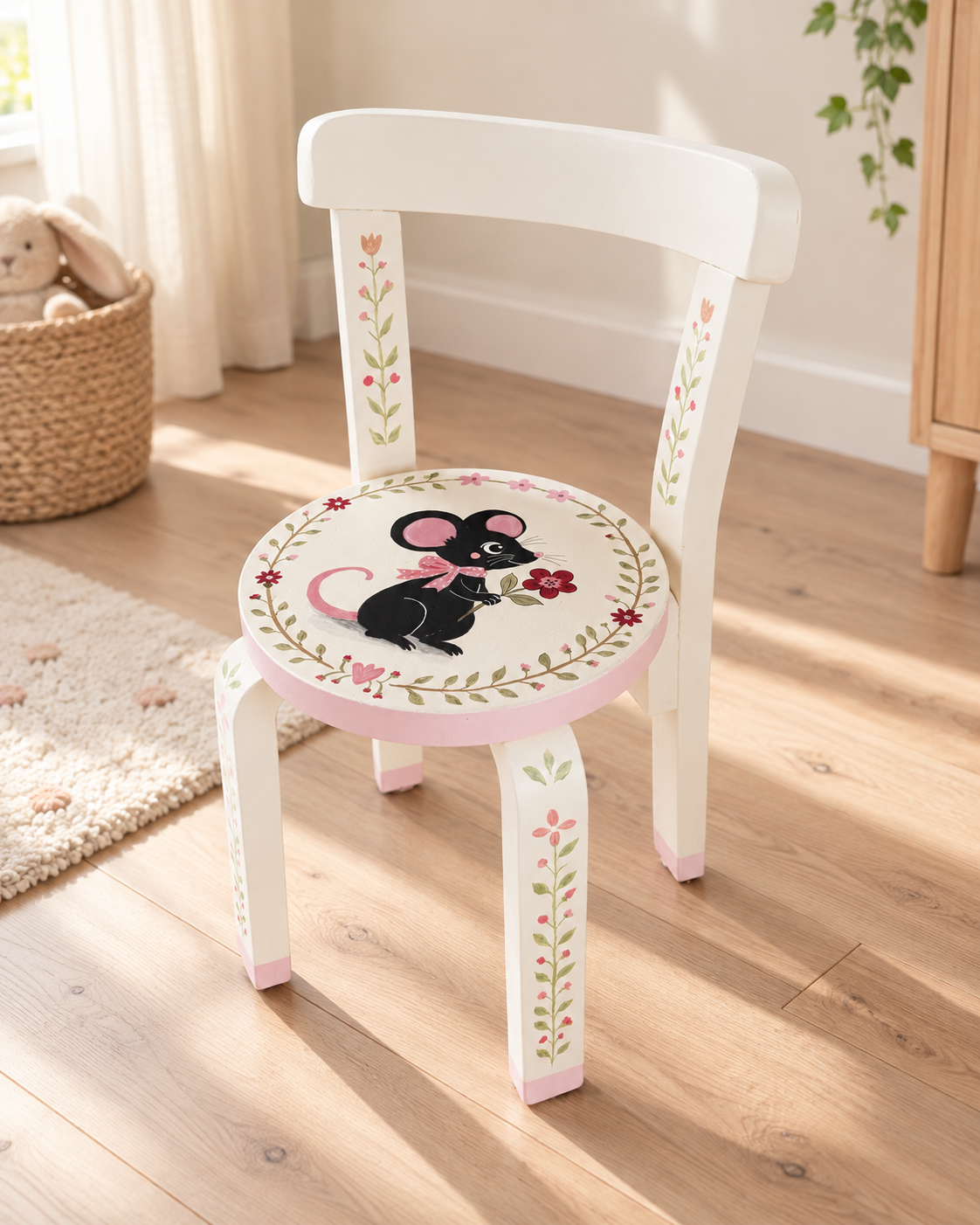 Handbeschilderd vintage kinderstoeltje Muis