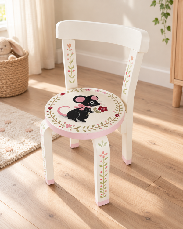 Handbeschilderd vintage kinderstoeltje Muis