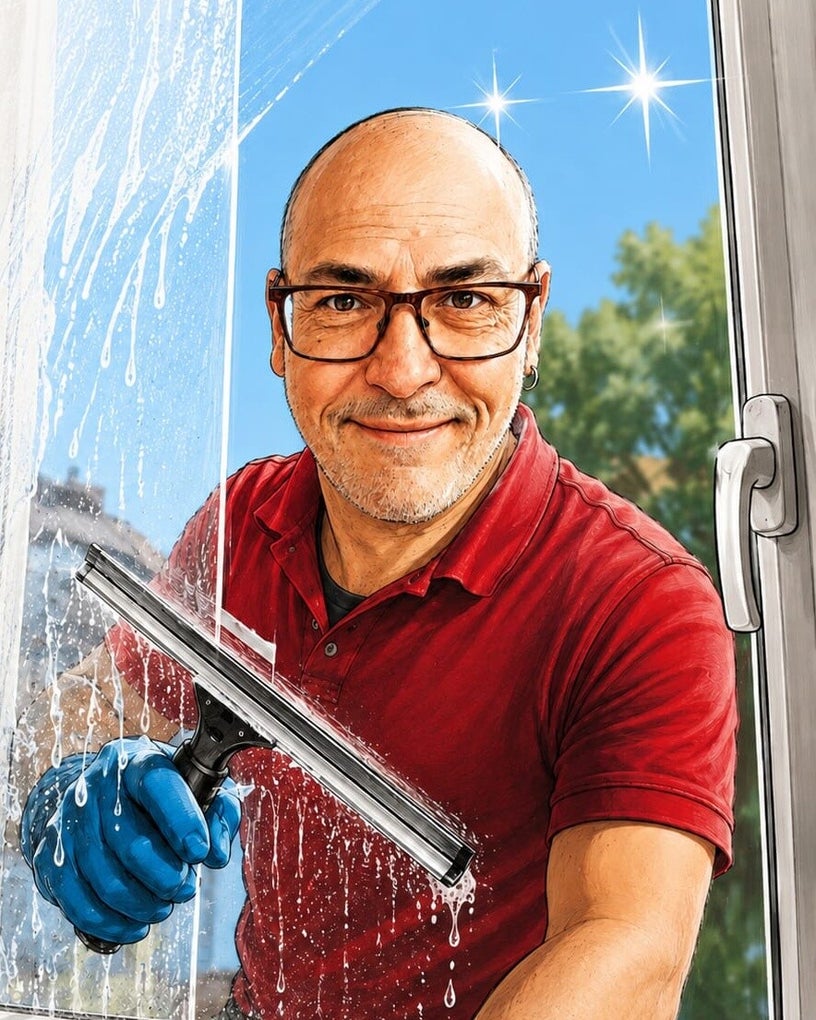 Christian Meyke beim Fensterputzen, CM Glasreinigung Lüneburg
