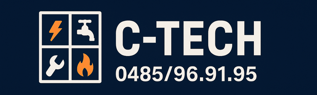 elektrciteit, gas, sanitair, drukletters: C-TECH