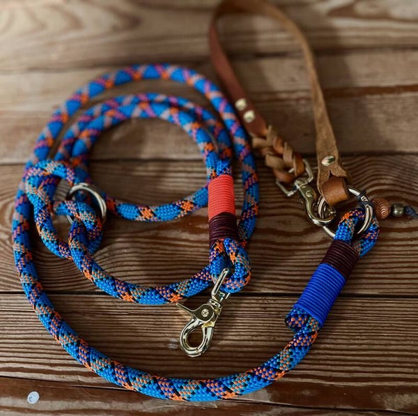 Hondenlijn ARIËL leer & touw | Verstelbaar 2 meter