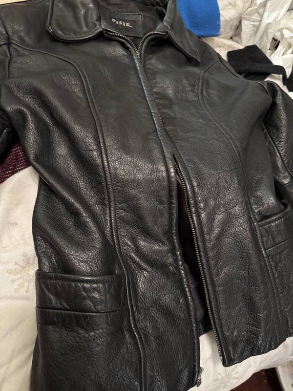 GUESS Black Faux Leather Jacket – Women’s Moto Style – Zip Front – Stylish & Sleek