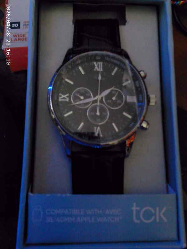 TCK Black Leather Apple‑Compatible Wristwatch – Elegant Hybrid Design
