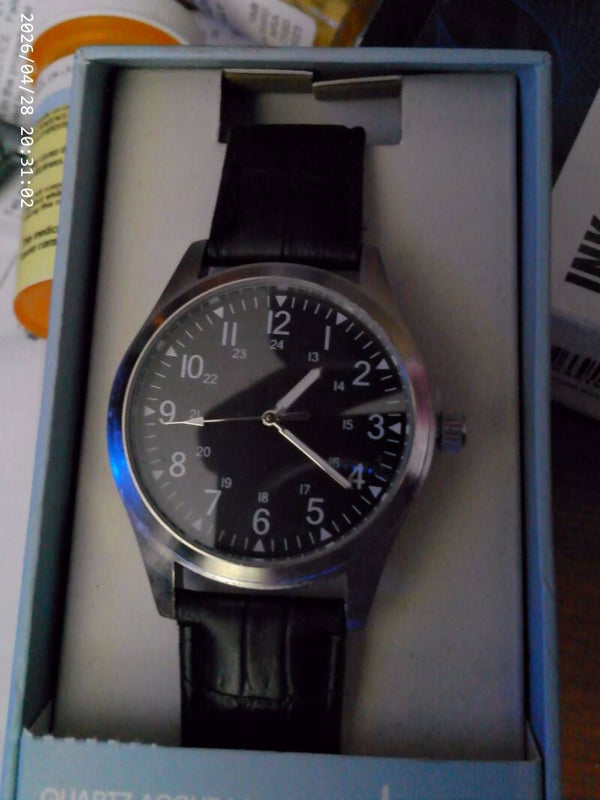 Black Leather Men’s Military‑Style Watch