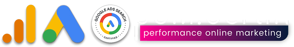 Icons für Google Ads, Google Certified und das Markenlogo von pom.berlin.
