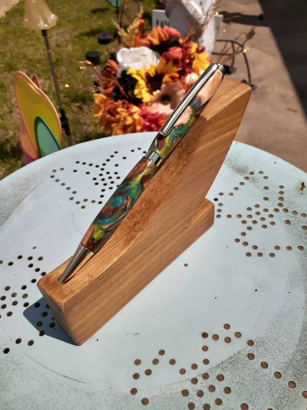 Apple wood and resin slimline pen.
