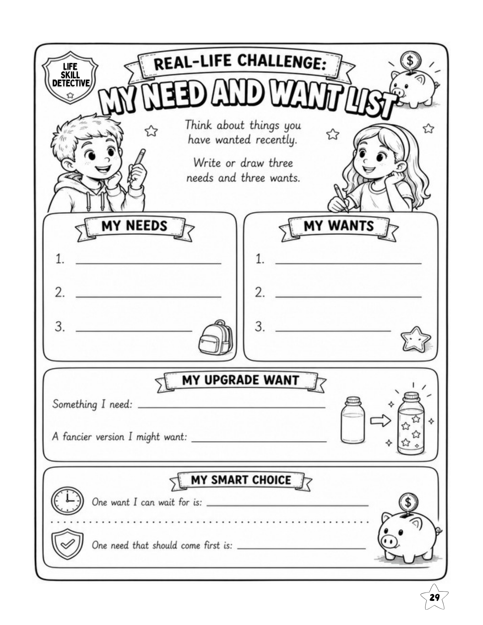 Real-life needs and wants activity for kids to reflect on their own everyday choices
