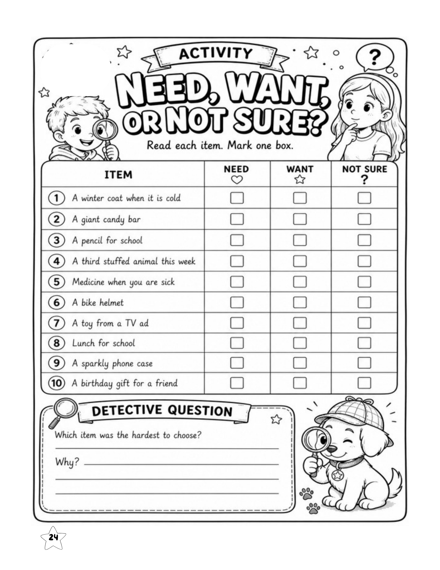 Needs and wants activity for kids to classify everyday items and explain their choices