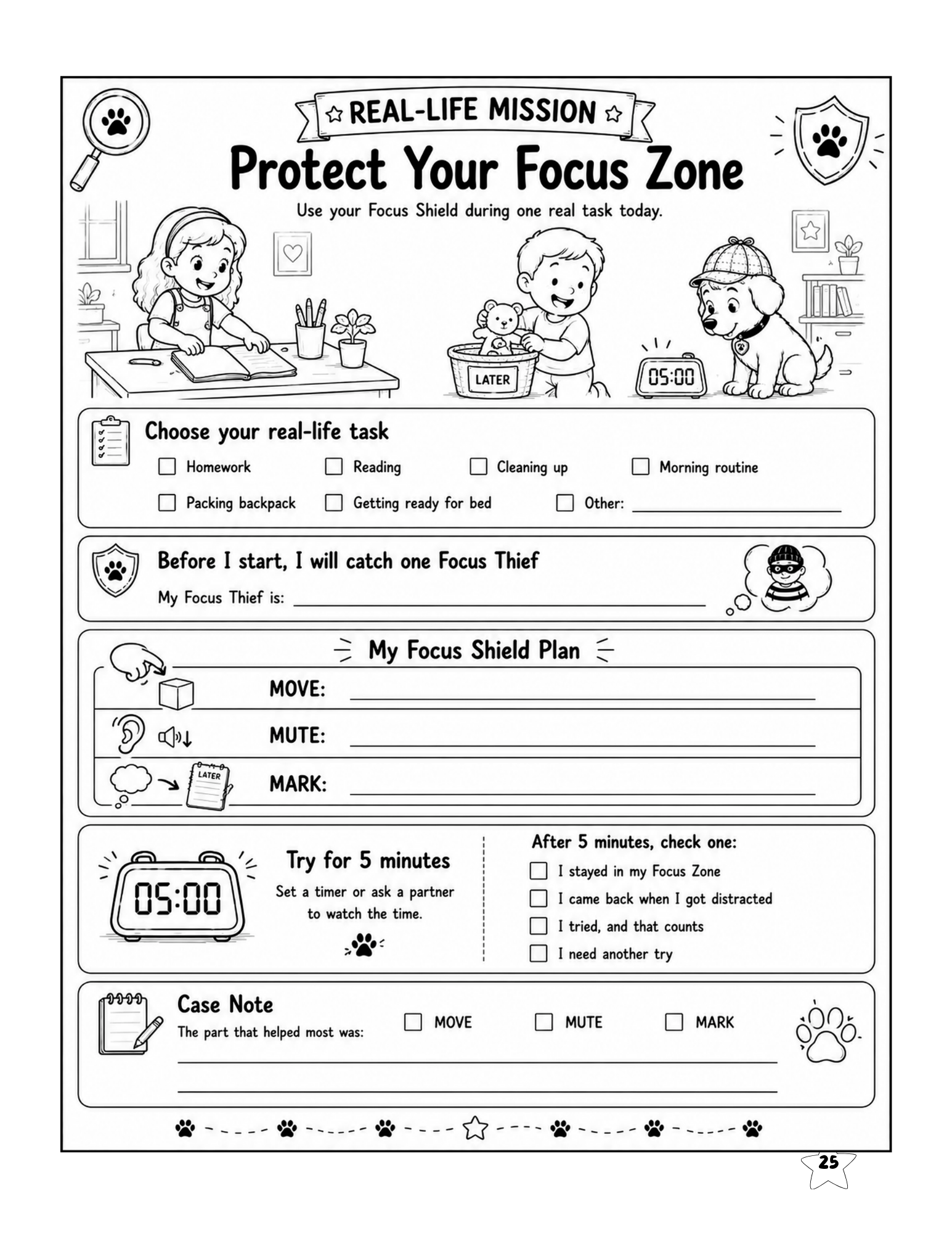 Real-life focus mission where kids practice reducing distractions while completing an everyday task