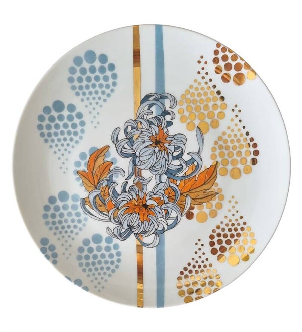 Handbemalter Porzellanteller „Chrysanthemen & Gold“ | Unikat