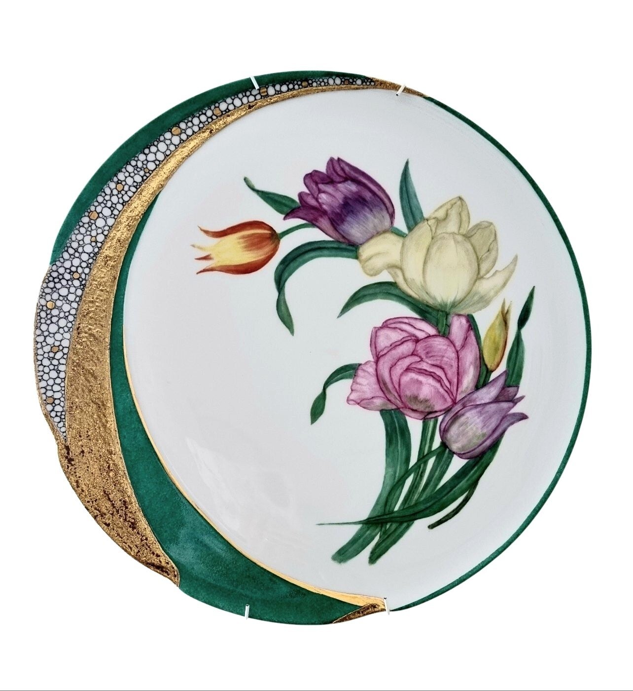 Handbemalter Porzellanteller „Tulpen & Gold“ | Unikat