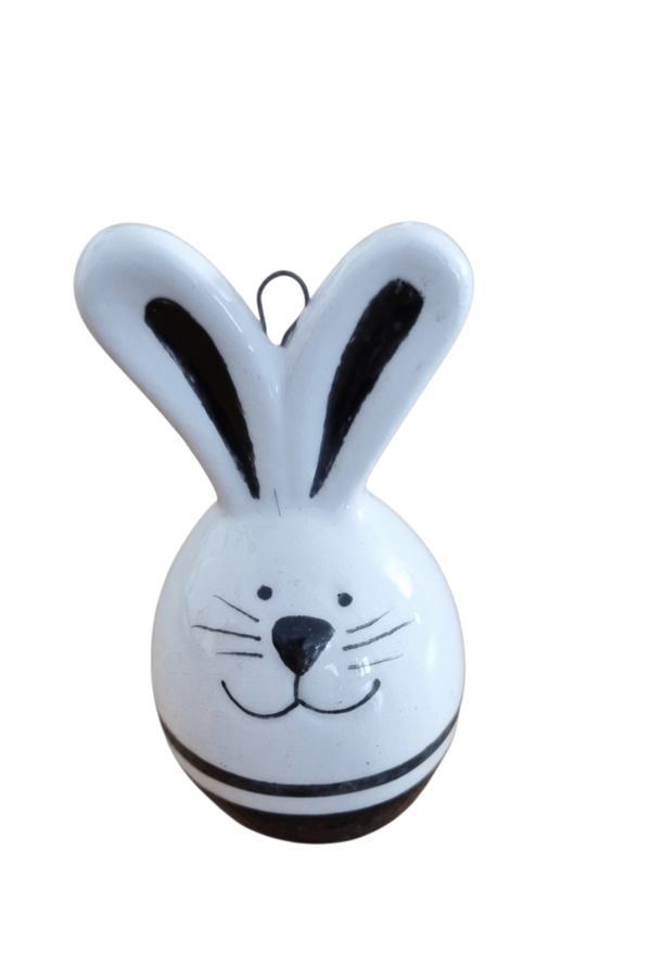 Handbemalter Porzellan Hase schwarz-weiss zum Hängen