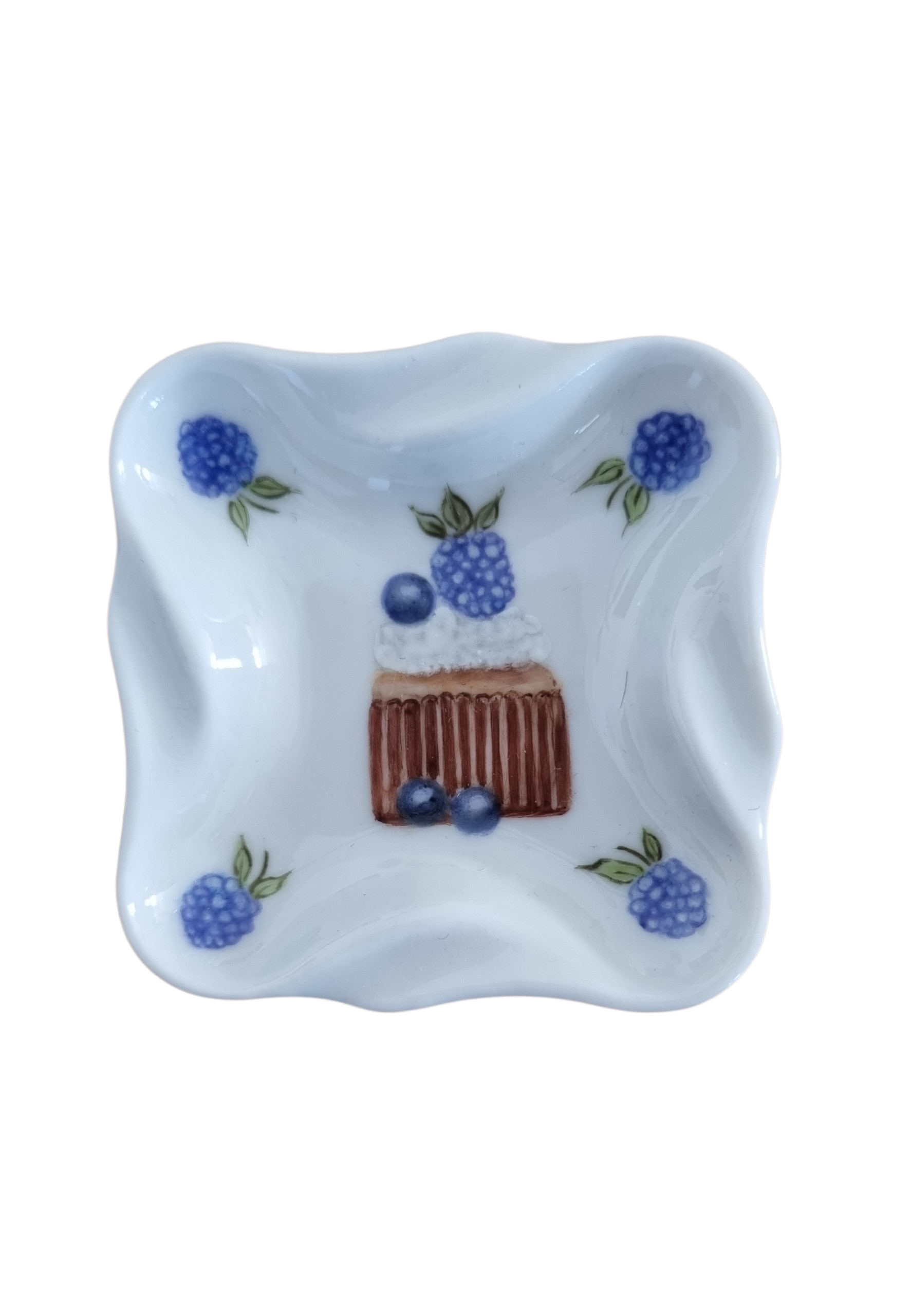 Handbemaltes Porzellan Mini-Schälchen Cupcake & Brombeeren