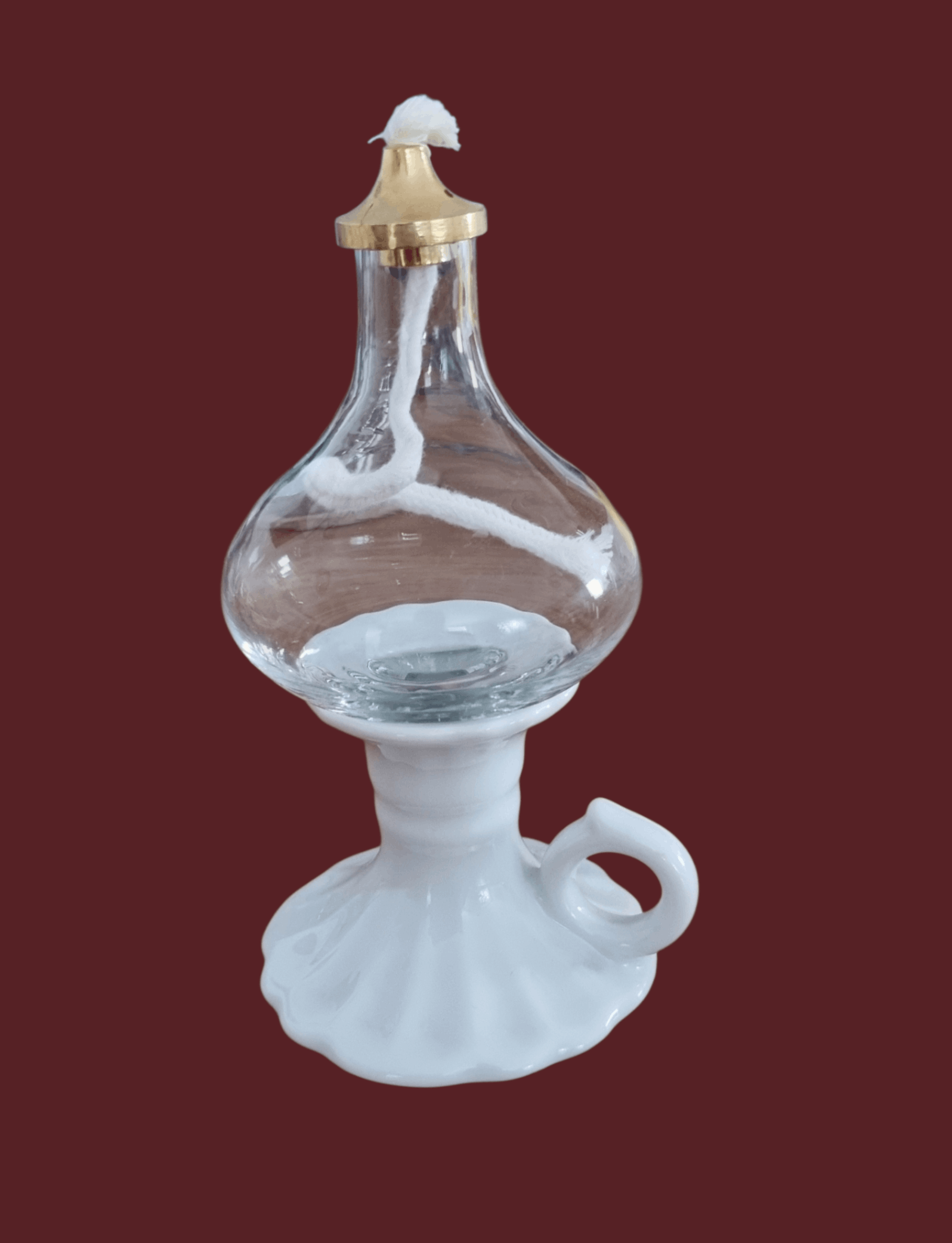 Petroleumlampe klein Porzellan weiß mit Glas | Einzelstück