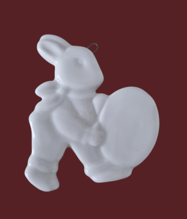 Porzellan Osteranhänger Hase mit Ei 6 cm | zum Bemalen | limitiert