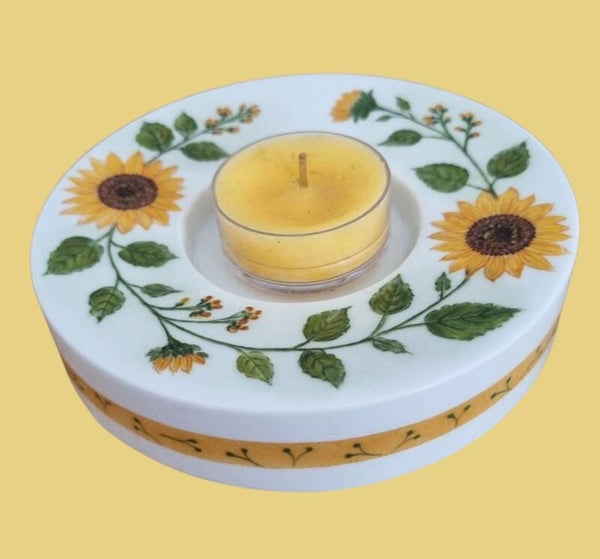 Handbemalter Porzellan Teelichthalter mit Sonnenblumen