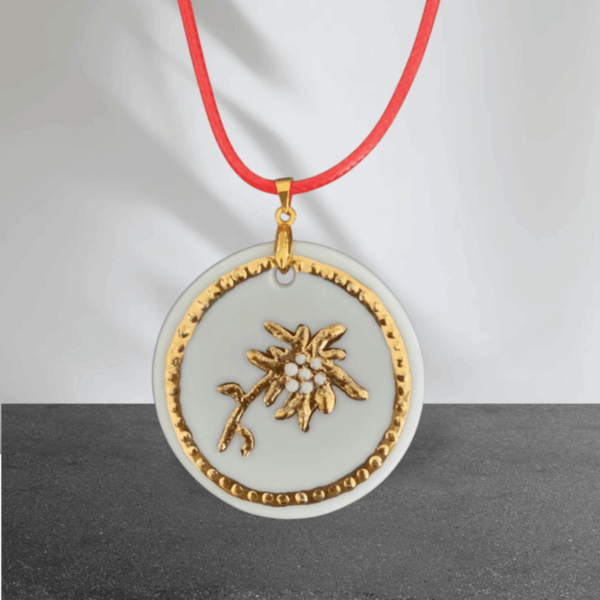 Porzellananhänger «Edelweiss mit Goldrand»