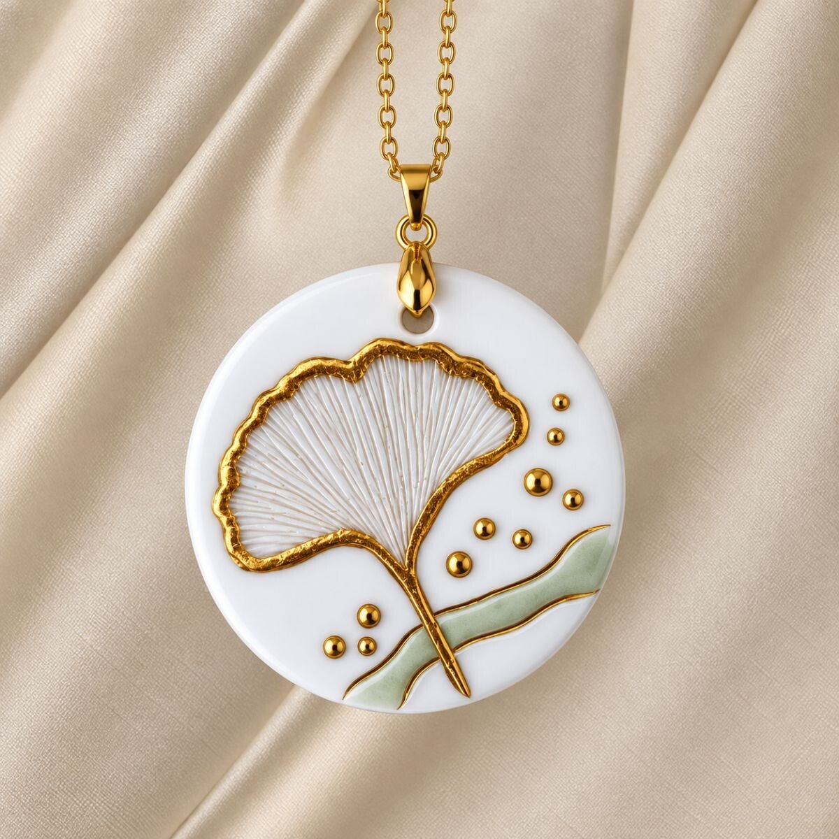 Porzellananhänger «Golden Botanics – Ginkgoblatt»