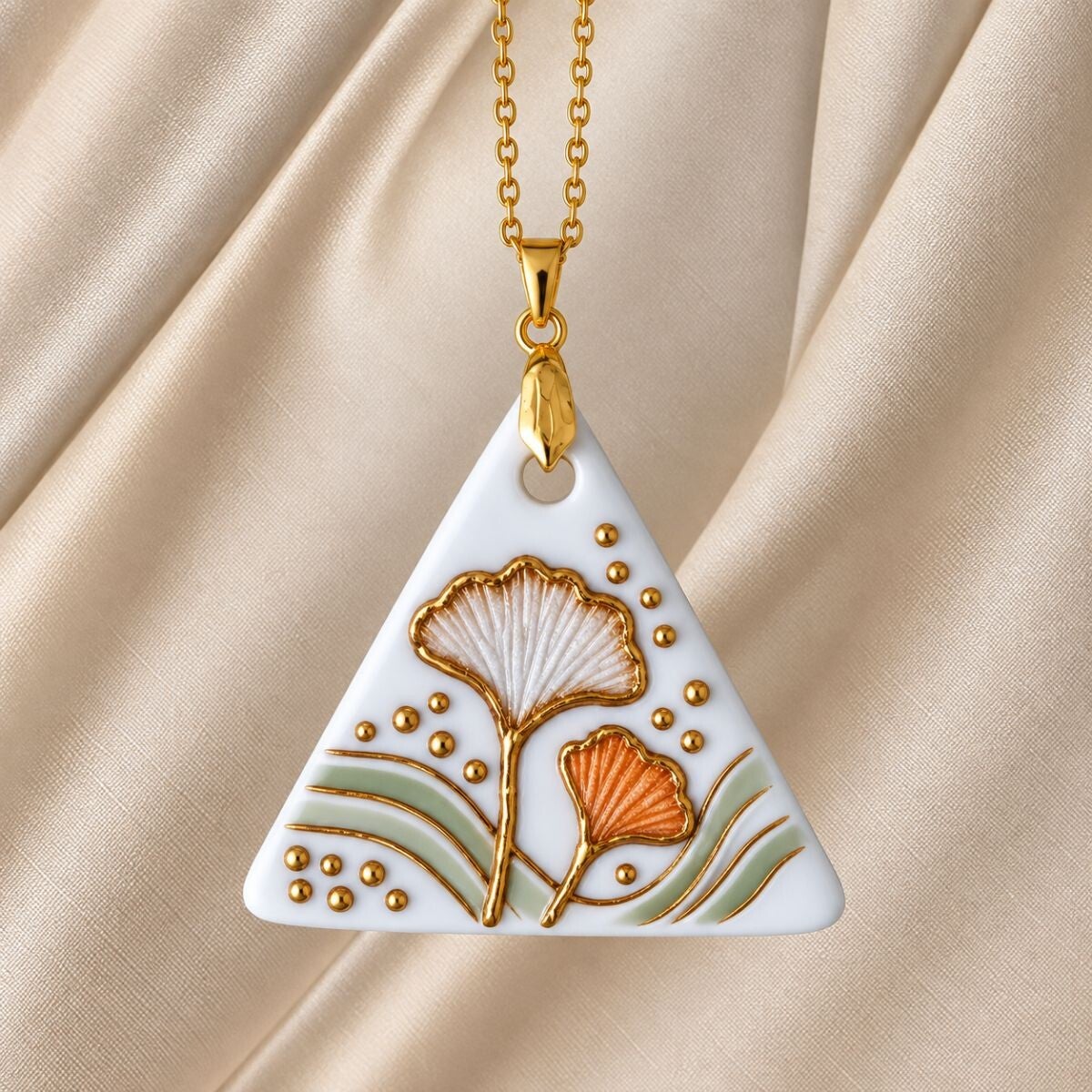 Porzellananhänger «Golden Botanics – Ginkgopaar»